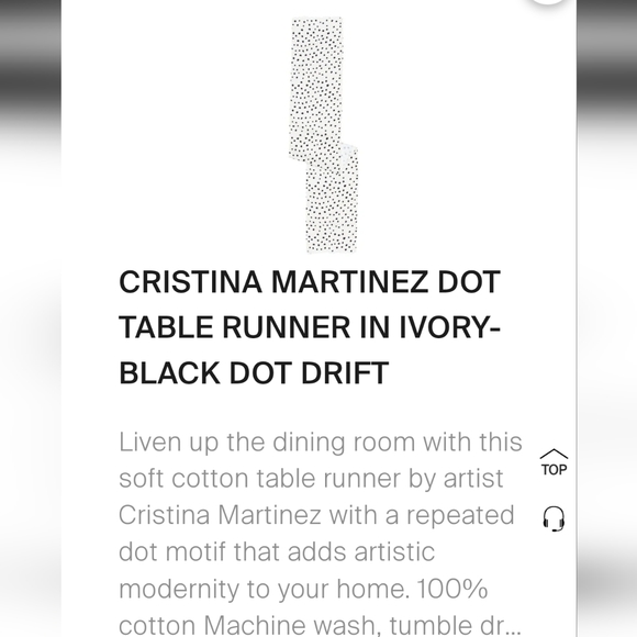 CRISTINA MARTINEZ DOT TABLE RUNNER IN IVORY- BLACK DOT DRIFT - Picture 3 of 3